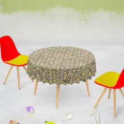 ArtzFolio Brown Geometric Printed Velvet Anti-Slip Round 8-Seater Table Cover-image-7