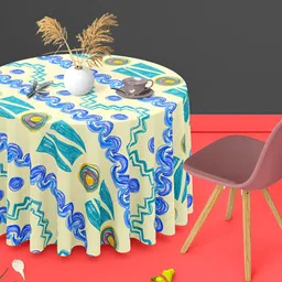 ArtzFolio Blue & Cream Printed Anti Slip Round Table Cover-24