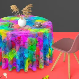 ArtzFolio Pink & Green Geometric Printed Anti-Slip Round 8-Seater Table Cover-7