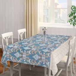 Arrabi Blue & Beige Ethnic Motif Printed 6-Seater Table Cover-30