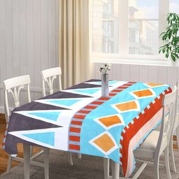 Arrabi Blue & White Geometric Printed 8-Seater Table Cover-8
