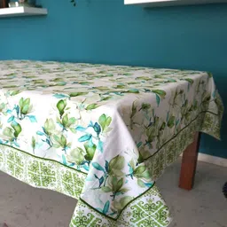 TARA- Sparkling Homes White & Green Floral Printed Pure Cotton 6 Seater Table Cover-image-50