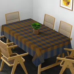 Arrabi Blue Geometric Printed Rectangle Cotton 8-Seater Table Cover-26