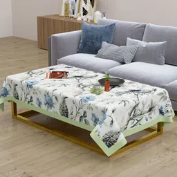 Clasiko Blue & White Floral Printed 100% Cotton Centre Table Cover-39