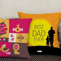 Indigifts Set Of 2 Mom And Dad Printed Cotton Cushion With Filler-image-12