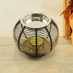 PujaNPujari Black & Gold-Toned Aroma Oil Burner & Candle Stand-11