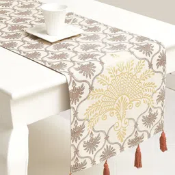 BLANC9 Brown & White Printed Pure Cotton 4/6 Seater Runners-16