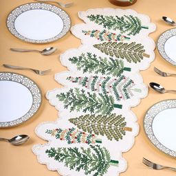 YWULY White & Green Textured Beaded Acrylic Table Runner-50