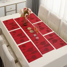 HOKIPO Set Of 7 Printed Rectangular Table Placemats & Table Runner-15