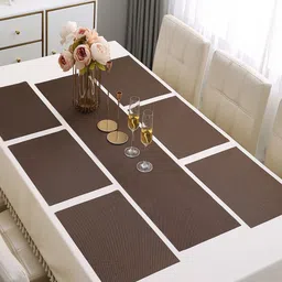 HOKIPO Brown 7-Pieces Solid Rectangular Table Placemats & Table Runner image 1
