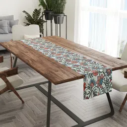 Tasseled Home White & Red Jacobean  Printed Rectangular Table Runner image 1
