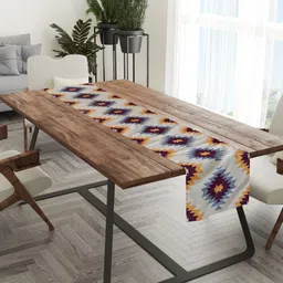 Tasseled Home White & Orange-Colored Navajo Kilim Printed Rectangular Table Runner-54