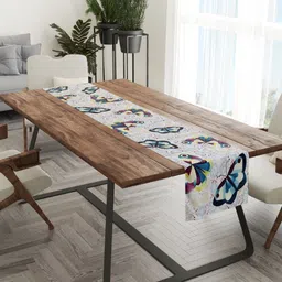 Tasseled Home White & Blue Ecstasy Butterfly  Printed Rectangular Table Runner image 1