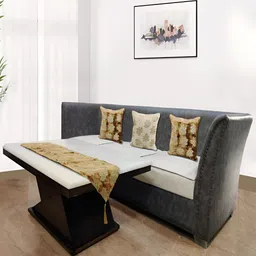 Good Vibes Brown & Gold-Toned 4 Pieces Printed Square Cushion Covers and Table Runner-28