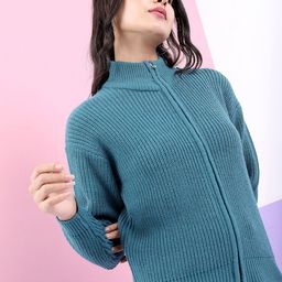 Tokyo Talkies Women Teal Pullover-image-64