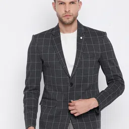 Crimsoune Club Men Grey & White Checked Single-Breasted Slim-Fit Formal Blazer-picture-16