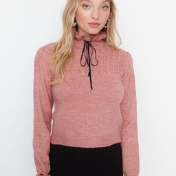 Trendyol Self Design Tie-Up Neck Bell Sleeves Pullover Sweater-picture-23