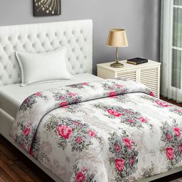 SWAYAM Off-White & Pink Floral AC Room 150 GSM Single Bed Comforter-image-33