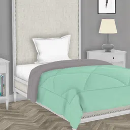 BIANCA Sea Green & Grey Solid AC Room 300 GSM Single Bed Quilt-69