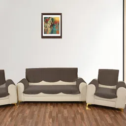 Sparrow world Brown 12 Pieces Velvet 5 seater Sofa Cover With Arms-image-11