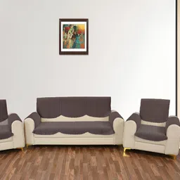 Sparrow world Coffee Brown 12 Pieces Quilted Velvet 5 Seater Sofa Covers With Arms-image-85