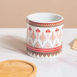 Nestasia Noor Art Ceramic Planter With Wooden Coaster-48