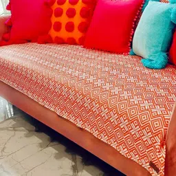 THROWPILLOW Orange & White Printed Polyester 1 Piece Sofa Cover-3