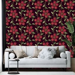 Wallpics Red & Green Floral and Botanical Printed Self-Adhesive Wallpaper-17