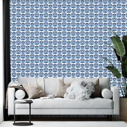 Wallpics White & Blue Printed Self Adhesive Wall Sticker-12