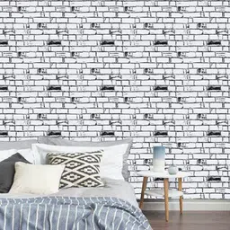 Jaamso Royals White Printed Bricks Self Adhesive Wall Stickers-image-86