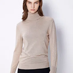 COVER STORY Beige Turtle Neck Long Sleeves Pullover-image-51