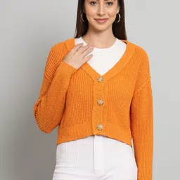 BROOWL V-Neck Ribbed Woollen Crop Cardigan-image-20