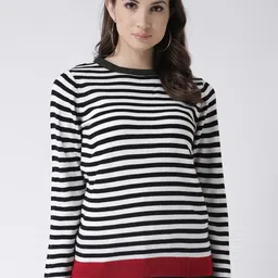 Club York Women White & Black Striped Acrylic Pullover-image-84