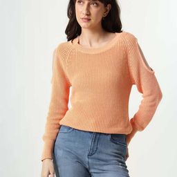 RAREISM Women Orange Cable Knitted Pullover-image-74