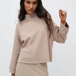 MANGO Women Beige High Neck Knitted Pullover-image-95