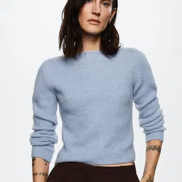 MANGO Women Blue Round Neck Knitted Pullover-image-10