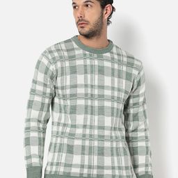 Campus Sutra Men's Sage Green Checked Textured Regular Fit Sweater For Winter Wear-picture-52