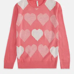 Pantaloons Junior Girls Coral & White Printed Pullover-picture-9
