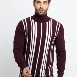 Status Quo Men Purple & White Striped Pullover-image-83