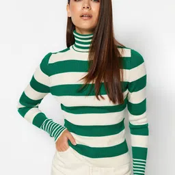 Trendyol Striped Turtle Neck Acrylic Pullover-image-9