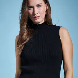 98 Degree North Ribbed Turtle Neck Sleeveless Crop Cotton Pullover Sweater-image-73