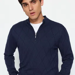 Trendyol Self Design Stand Collar Pullover-picture-32