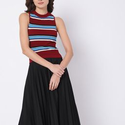 Vero Moda Women Maroon & Blue Striped Pullover Sweater-image-18