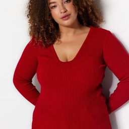 Trendyol Plus Size Scoop Neck Ribbed Pullover-29