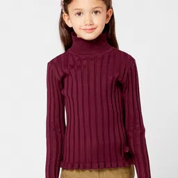 One Friday Girls Burgundy Striped Pullover-image-96
