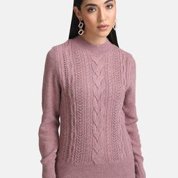 Kazo Women Mauve Cable Knit Pullover-image-76