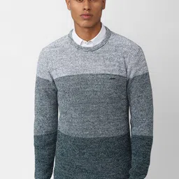 V Dot Men Grey & Green Colourblocked Cotton Pullover-image-79