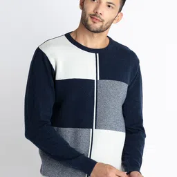 Status Quo Colourblocked Round Neck Acrylic Pullover Sweater-image-87