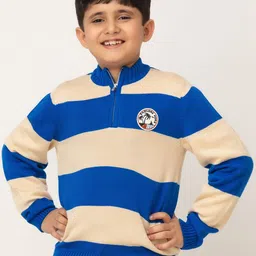Purple United Kids Boys Colourblocked Half Zipper Acrylic Pullover-image-91