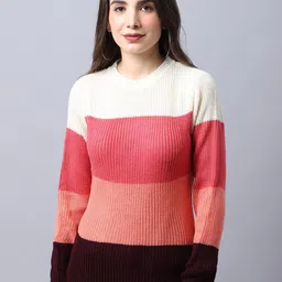 Cantabil Women Pink & Cream-Coloured Colourblocked Pullover-picture-44
